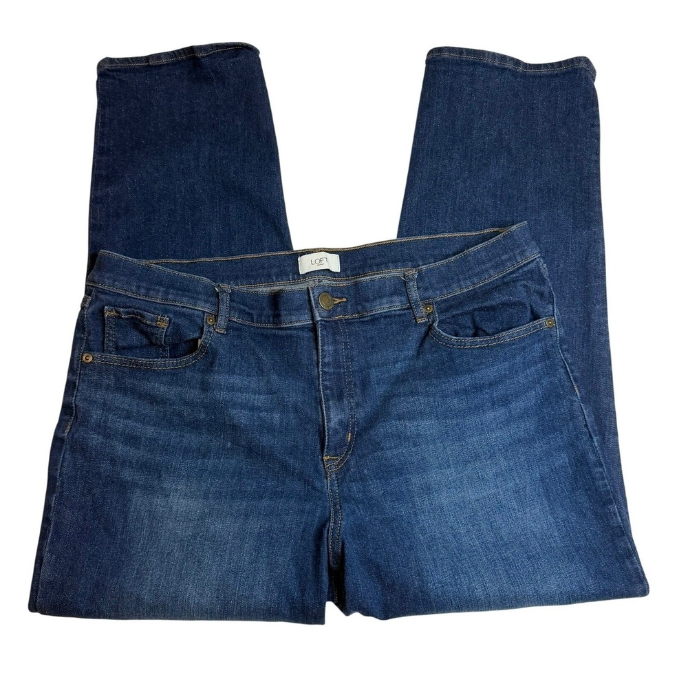 LOFT Outlet Straight Leg Jeans Womens 16 Dark Wash Stretch Denim Blue